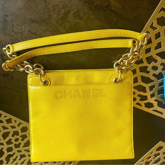 💛 Chanel 💛 yellow caviar shoulder tote vintage custom - Picture 10 of 15